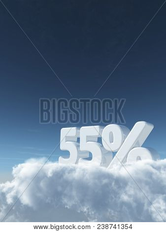 Number Fifty-five And Percent Symbol In The Sky - 3d Rendering