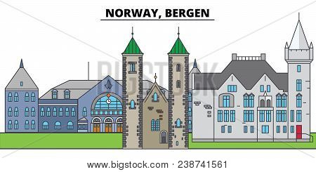 Norway, Bergen. City Skyline, Architecture, Buildings, Streets, Silhouette, Landscape, Panorama, Lan