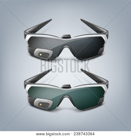 Vector Optical Head-mounted Display Or Augmented Reality Smart Glasses Front View Isolated On Gray B