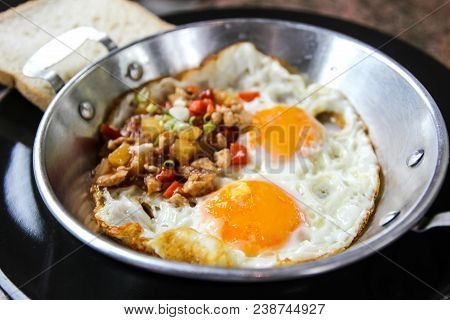 Indochina Pan-fried Egg With Toppings In My Homemade Thai Style,egg Pan.