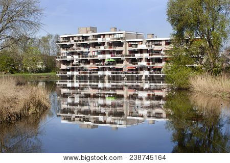 Apartment Building From The Eighties Near Water In Capelle Aan Den Ijssel In The Netherlands