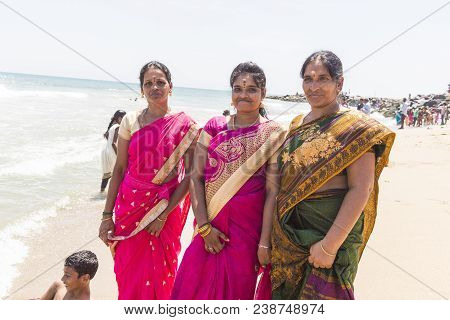 Masi Magam Festival, Puduchery, Pondichery, Tamil Nadu, India - March 1, 2018. Group Of Unidentified