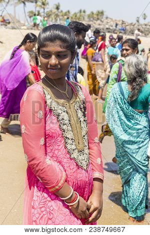 Masi Magam Festival, Puduchery, Pondichery, Tamil Nadu, India - March 1, 2018. Group Of Unidentified