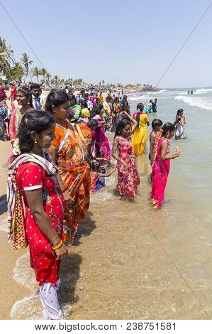 Masi Magam Festival, Puduchery, Pondichery, Tamil Nadu, India - March 1, 2018. Group Of Unidentified