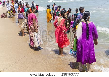 Masi Magam Festival, Puduchery, Pondichery, Tamil Nadu, India - March 1, 2018. Group Of Unidentified
