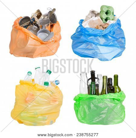 Open plastic bahs with rubbish prepared for recycling