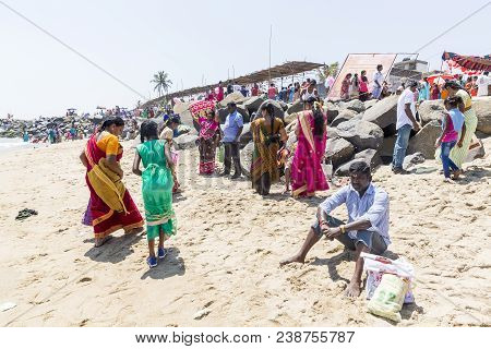 Masi Magam Festival, Puduchery, Pondichery, Tamil Nadu, India - March 1, 2018. Group Of Unidentified