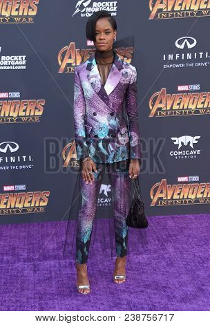 LOS ANGELES - APR 23:  Letitia Wright arrives to the Marvel Studios 'Avengers: Infinity War' World Premiere  on April 23, 2018 in Hollywood, CA                