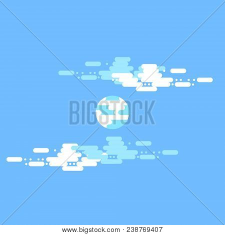 Day Vector Flat Illustrations Or Banners. Sun. Half Day Sun With Clouds. Flat Illustration Of Sky An
