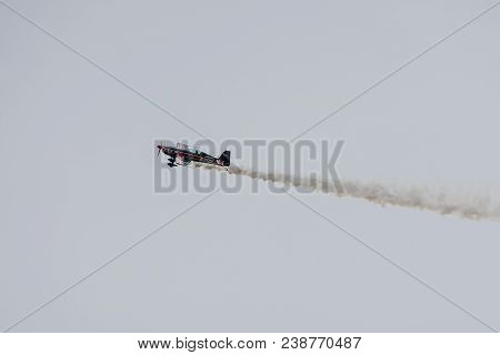 Berlin, Germany - April 27, 2018: Aerobatic Monoplane Extra Flugzeugbau Ea300s. Exhibition Ila Berli