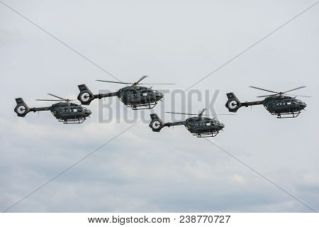 Berlin, Germany - April 27, 2018: Military Utility Helicopters Airbus Helicopters H145m Of The Germa