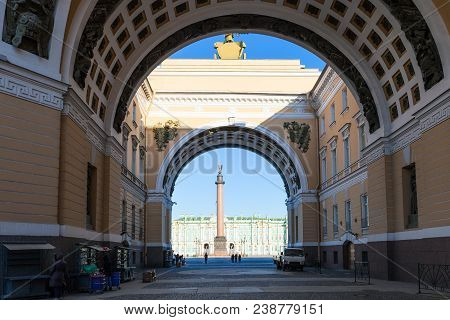 Passage In Arch Of General Staff Building On Bolshaya Morskaya Street To Palace Square In Saint Pete