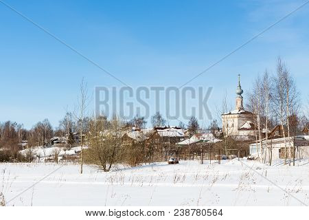 Cityscape Of Suzdal Town With Tikhvinskaya Church In Winter In Vladimir Oblast Of Russia
