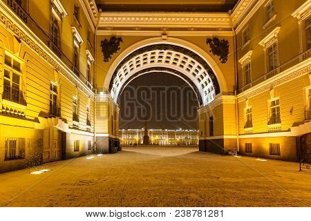 View Of Arch Of General Staff Building On Bolshaya Morskaya Street To Palace Square In Saint Petersb