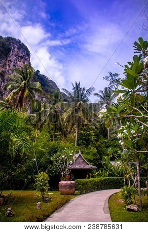 A Tropical Garden At A Luxury Resort On Krabi On The Andaman Cost Of Southern Thailand.