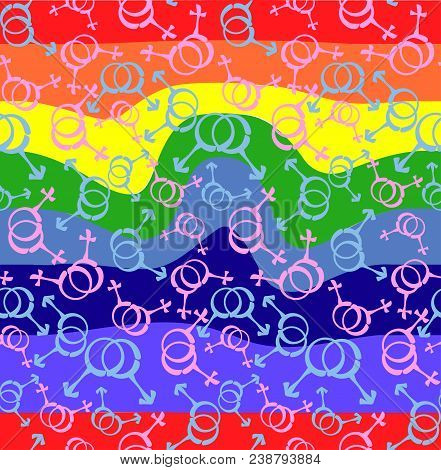Gender And Sexual Orientation Icon Set. Rainbow Background. Seamless Vector Pattern. Lgbt Colors. Ab