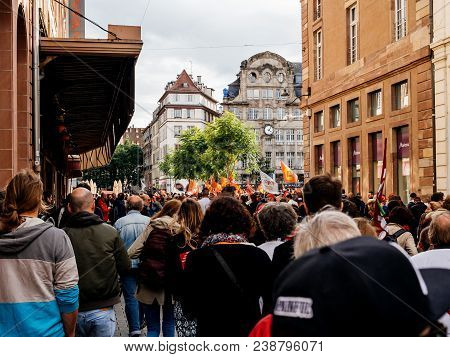 Strasbourg, France - Sep 12, 2018: Entering Place Kleber Square During A French Nationwide Day Of Pr