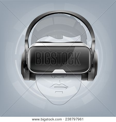 Vector Optical Head-mounted Display Or Virtual Reality Glasses With Headset On Line Art Human Head F