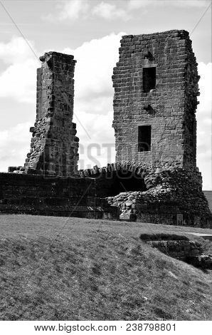 A View Of The Ruins Of The Medieval Red Sandstone Castle In Penrith, Cumbria.