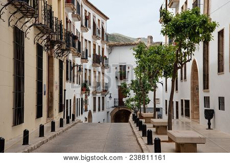 Pego Village In The Community Of Valencia, Typical Streets Of White Houses