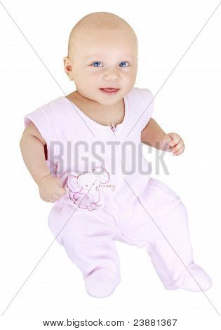 Ein kleines Kind In einem Kleid auf weißem Hintergrund