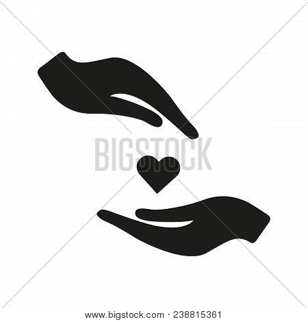 Heart In Hand Vector Icon. Black Illustration Isolated On White Background For Graphic And Web Desig