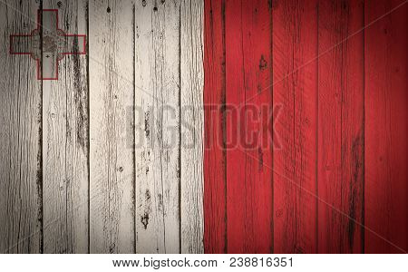 Flag Of Malta Painted On Wooden Fram
