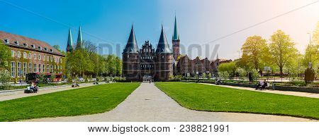 Luebeck, Germany - April 29 2018: The Holsten Gate In Luebeck City