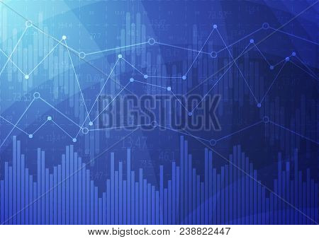 Financial Graph With A Linear Diagram, A Histogram In The Stock Market On A Gradient Blue Background