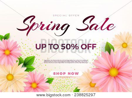 Spring Sale S Banner Template With Paper Flower On Colorful Backgruond Illustration.