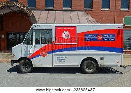 Saint John, Nb, Canada - May 24, 2016: Canada Post Van In Downtown Saint John, New Brunswick, Canada