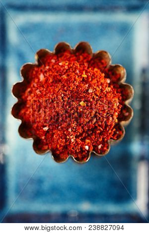 Marash Chili  flakes. These unique dried chilies sun-dried, stemmed, seeded, crushed and cured with sunflower oil