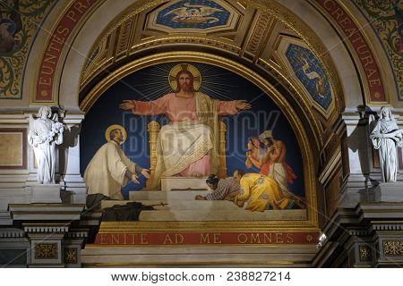PARIS, FRANCE - JANUARY 05: Saint Francis Xavier presenting to Jesus Christ the people he has converted, St Francis Xavier's Church in Paris, France on January 05, 2018.