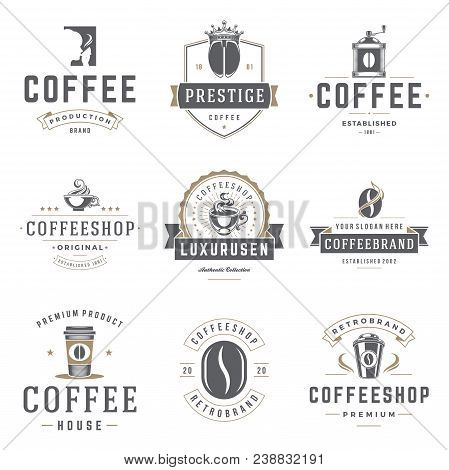 Coffee Shop Logos Templates Set. Bean Silhouettes. Vector Object For Labels, Badges, Logos Design.