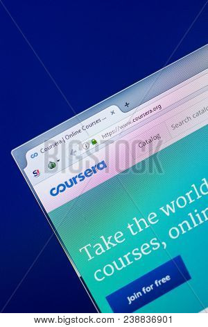Ryazan, Russia - April 29, 2018: Homepage Of Coursera Website On The Display Of Pc, Url - Coursera.o