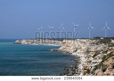 Windmills On Polente Hill In Bozcaada Island, Turkey