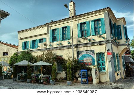 Canakkale, Turkey - April 29, 2018; Traditional Bozcaada Island Homes In Canakkale, Turkey