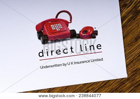 London, Uk - March 27th 2018: A Close-up Of The Direct Line Company Logo, Pictured On The Bottom Of 