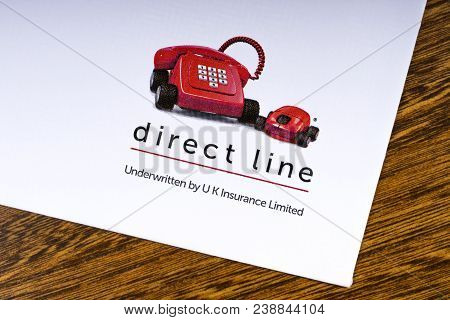 London, Uk - March 27th 2018: A Close-up Of The Direct Line Company Logo, Pictured On The Bottom Of 