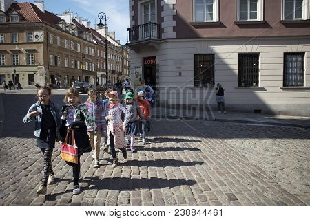 Warsaw, Poland - April 28, 2018: Late-renaissance Style Burgher Houses Which Were Rebuilt After The 