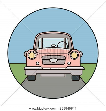 Red Car On The Road, Vehicle Driving In The City Vector Illustration