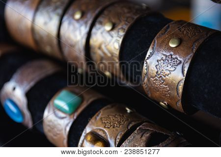 Braided Handmade Leather Bracelets, Selective Focus, Toned