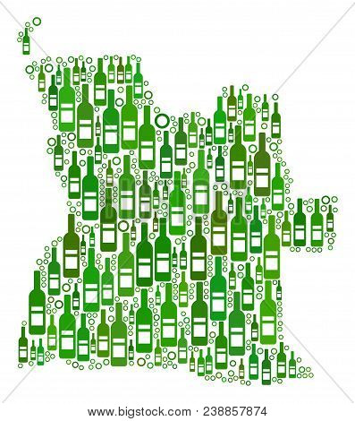 Angola Map Collage Of Alcohol Bottles And Circles In Variable Sizes And Green Color Tinges. Abstract