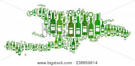 Haiti And Dominican Republic Map Mosaic Of Wine Bottles And Spheric Bubbles In Variable Sizes And Gr
