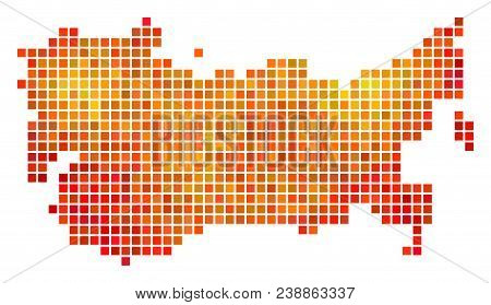 Dotted Orange Ussr Map. Vector Geographic Map In Fire Color Hues On A White Background. Vector Conce