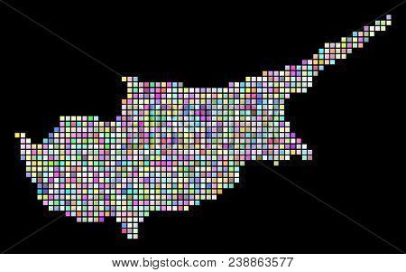Dotted Cyprus Island Map. Vector Geographic Map In Irregular Colors On A Black Background. Vector Co