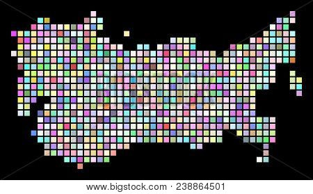 Dot Ussr Map. Vector Geographic Map In Casual Colors On A Black Background. Vector Concept Of Ussr M