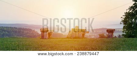 Mystery Stonehenge In Village Krasejovka, Czech Landscape