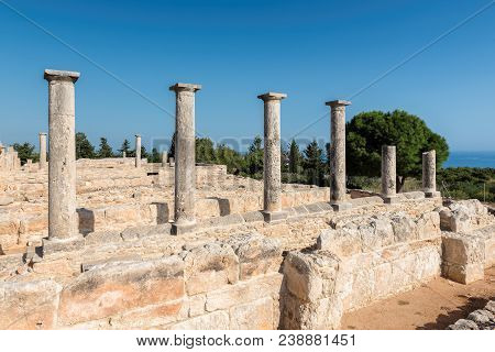 Ancient Columns In Kourion, Limassol District. Cyprus.