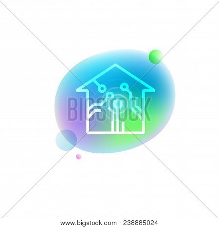 Vector Illustration Of Smart Home Security Icon On Neon Stain Background. Home Automation Technology